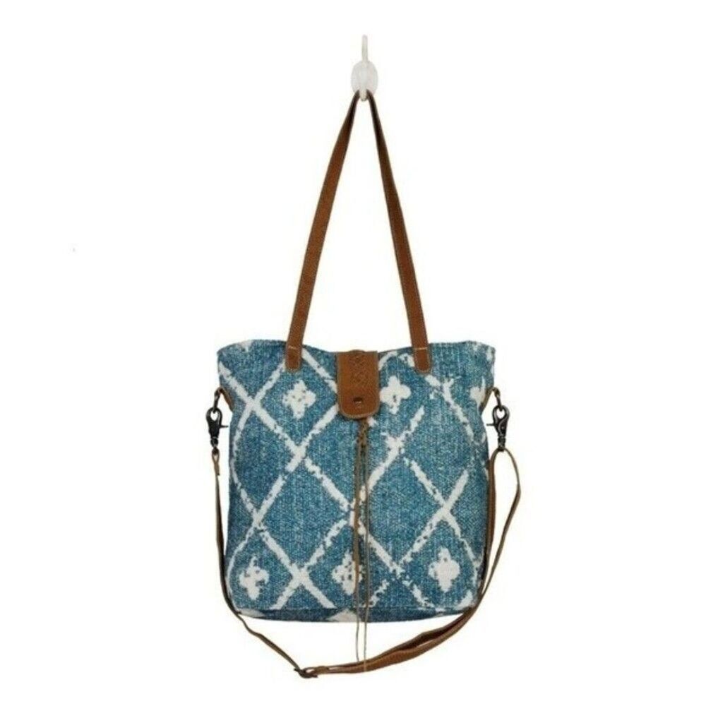 Myra Bag Handmade Beguile Shoulder Bag Upcycled Canvas & Cowhide Leather - Picture 3 of 5